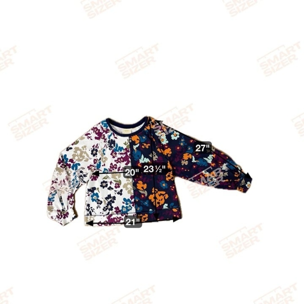 Maeve Anthropologie Color Block Floral Long Puff-Sleeved Crew Neck Sweatshirt L - Picture 14 of 14